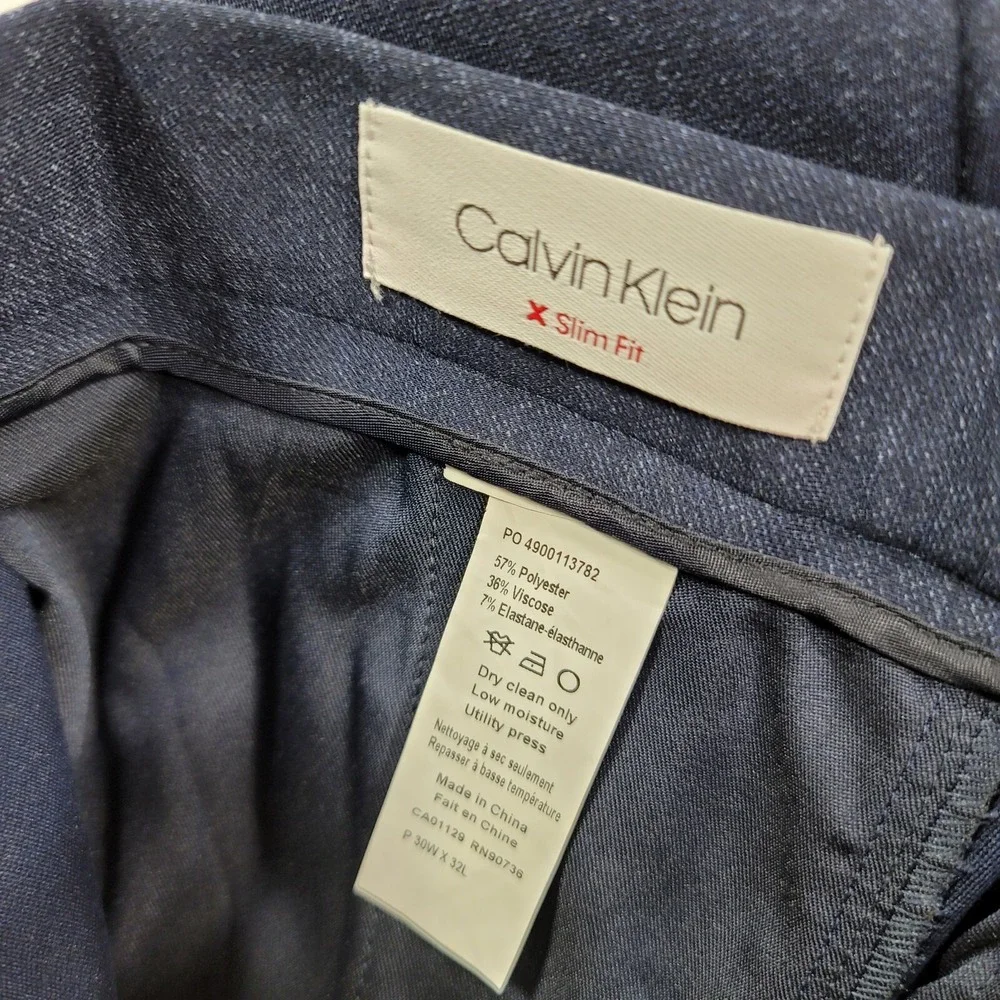 Calvin Klein Slim Fit Knit Dress Pants 30x32 Navy Blue Flat Front‎ $135 NEW